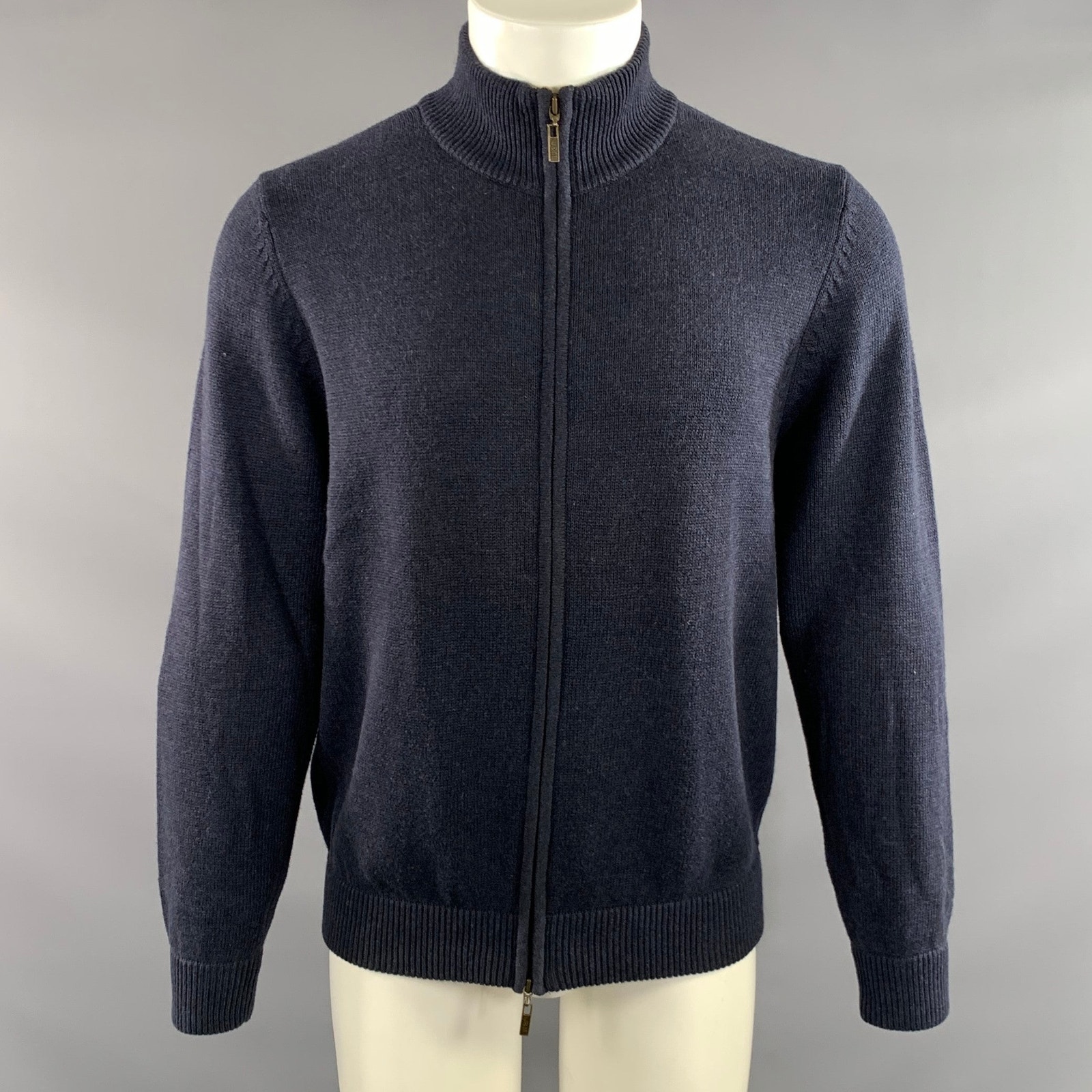 Johnston & Murphy Size M Navy Khaki Knit Cotton Wool Double Zipper Jacket